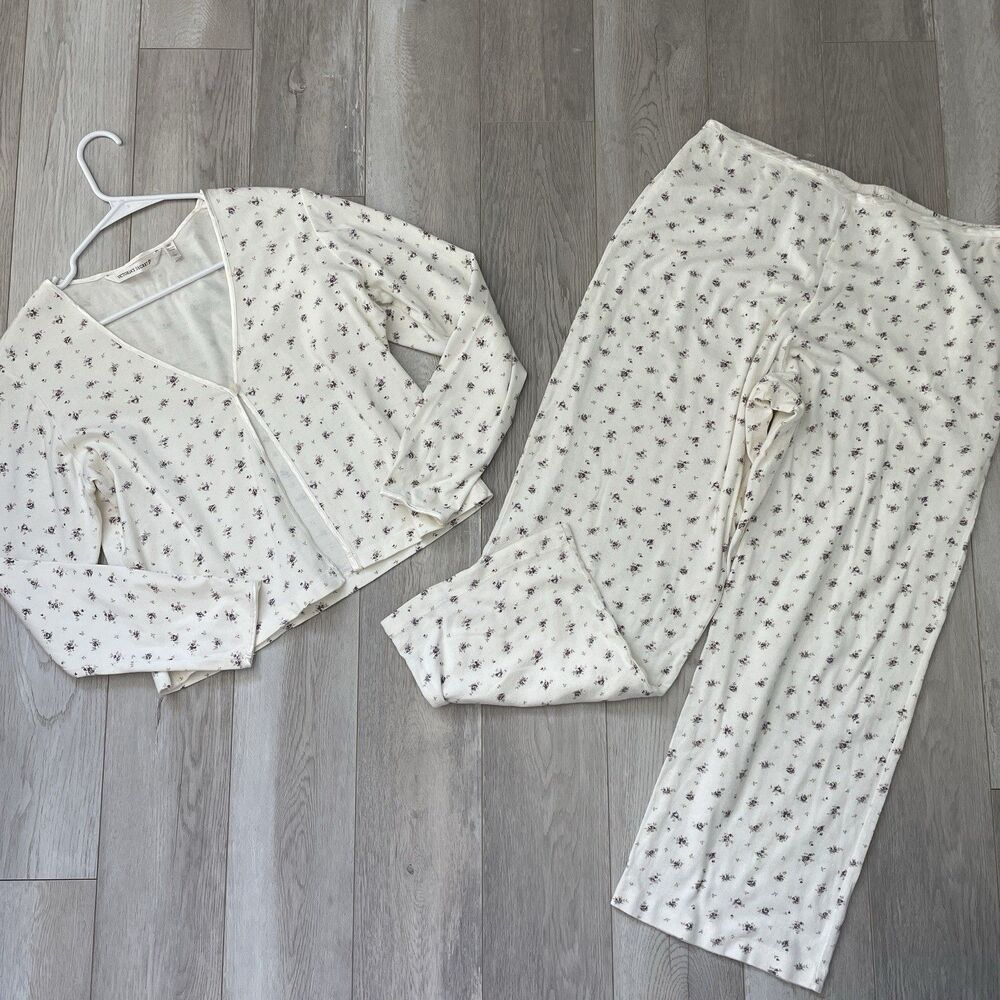 Victorias Secret Pajama Set vintage cotton floral womens Cream large loungewear